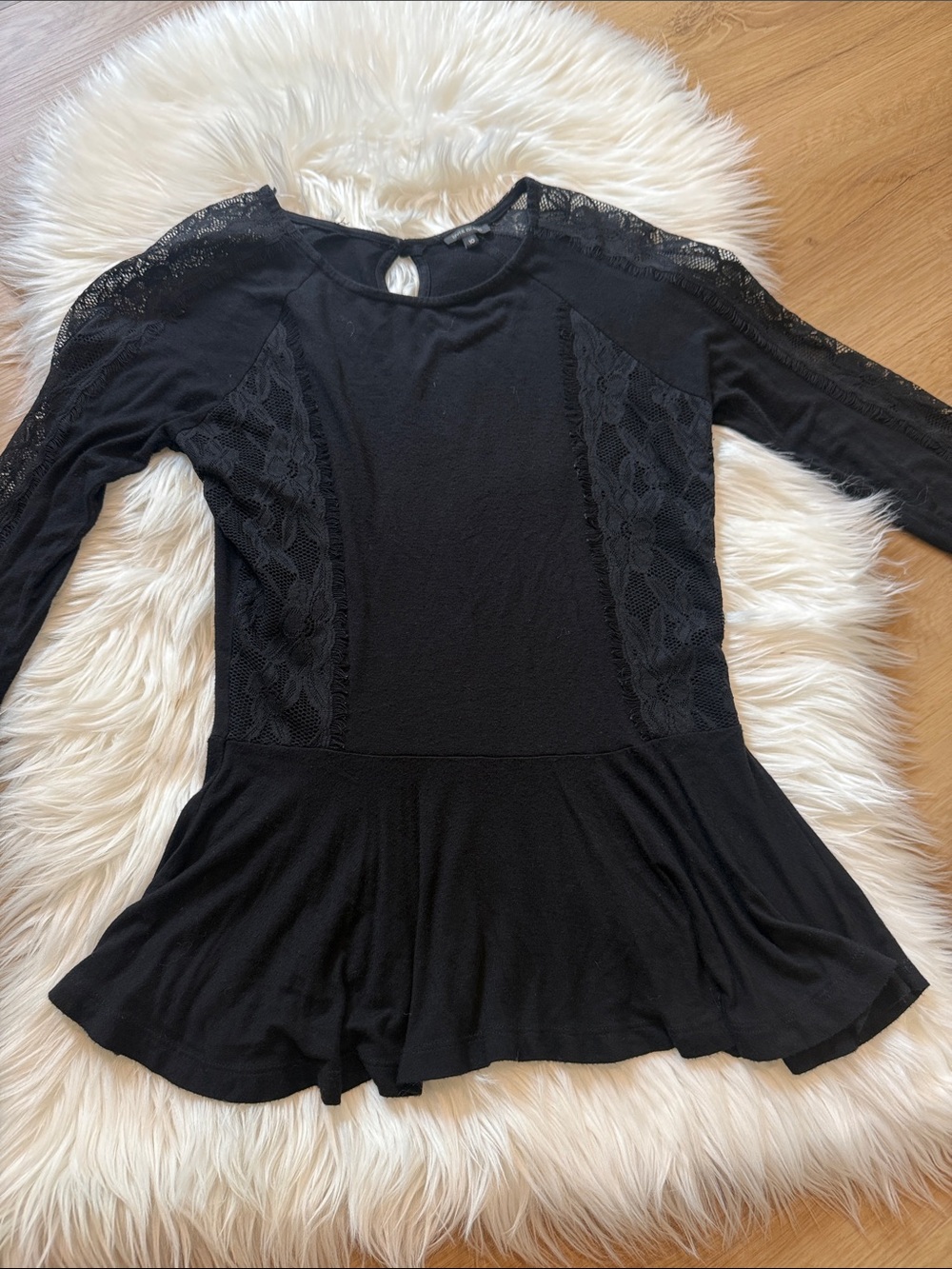 River Island Black Lace-Detail Keyhole Neck Top